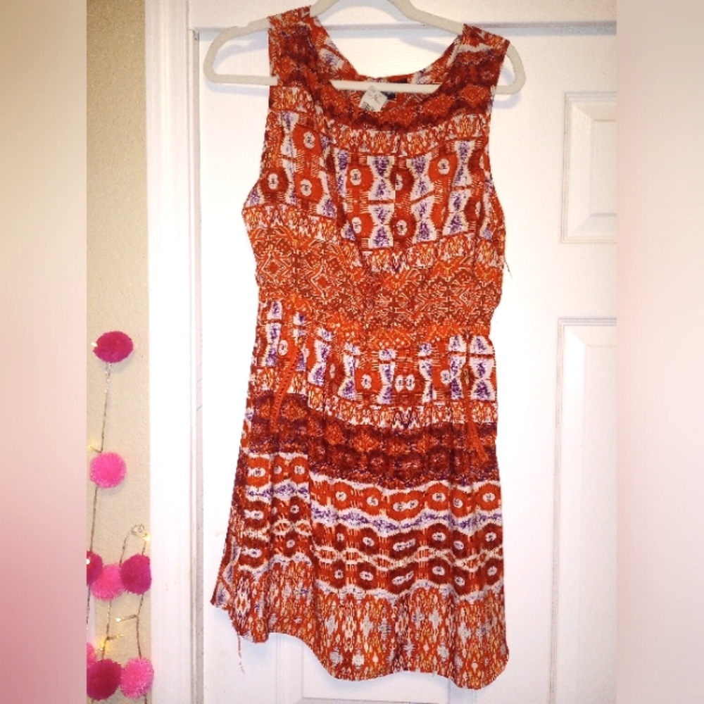 NWT🏷️ Orange Tribal Pattern Summer Tank dress with zippered side pockets